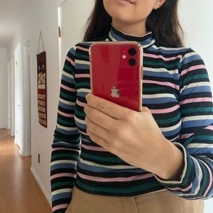 Glitter Striped Mock-neck tee